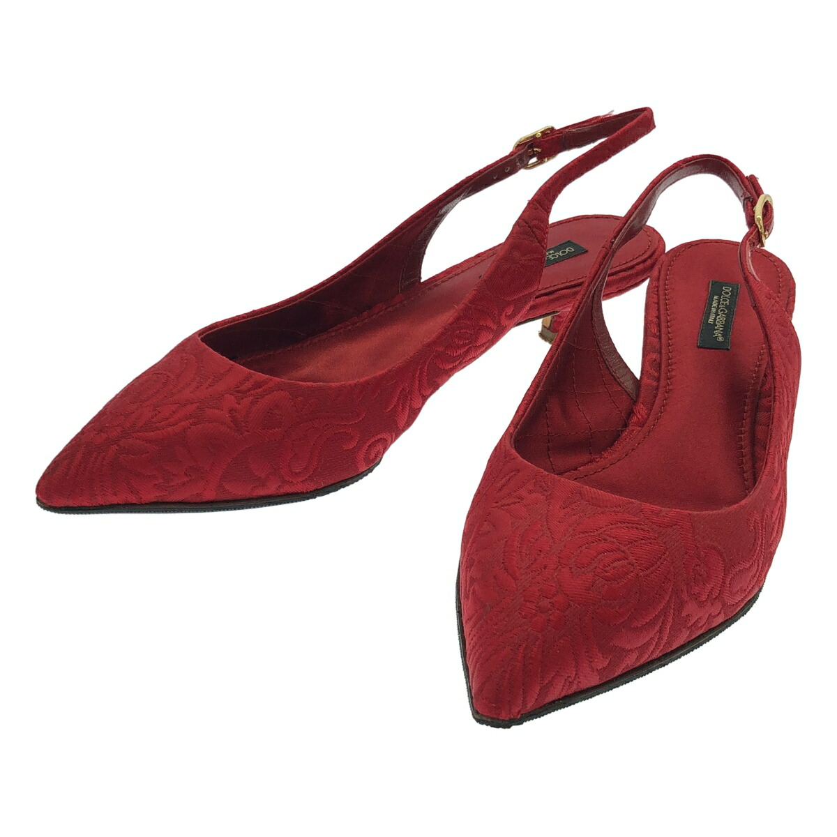 DOLCE&GABBANA ドルチェ&ガッバーナ ジャガード スリングバックパンプス レッド 36 1/2 【中古】 ITJ7HOM7Z2AY|MODESCAPE 店
