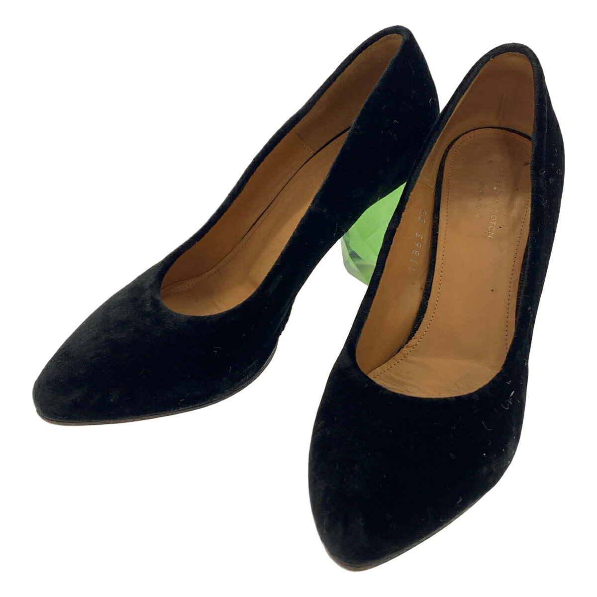DRIES VAN NOTEN ドリスヴァンノッテン 17AW ベルベットストーンブロックヒール パンプス 17863 ブラック 36 【中古】 ITFKT6XUUY2A|MODESCAPE 店
