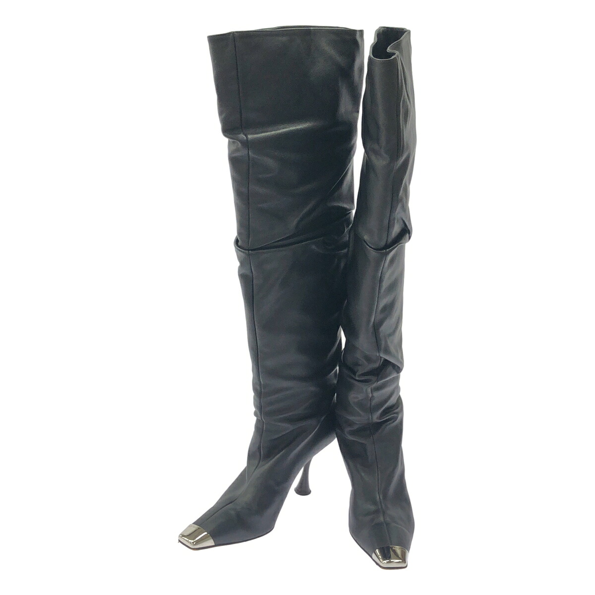 sergio rossi セルジオ ロッシ SR TWENTY METAL BOOTS メタルトゥレザーヒールブーツ ブラック 37 【中古】 ITANYXYPX90W|MODESCAPE 店
