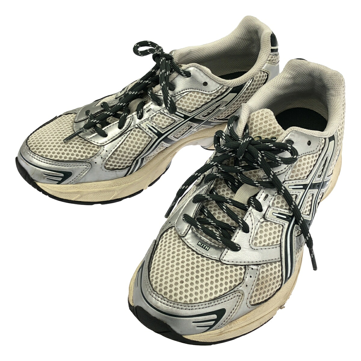 KITH×asics 口づけ アシックス Vintage Tech Gel-1130 スニーカー F921223 しろがね色×緑であること 25.5珊 【中古】 ITIJFY7007VG