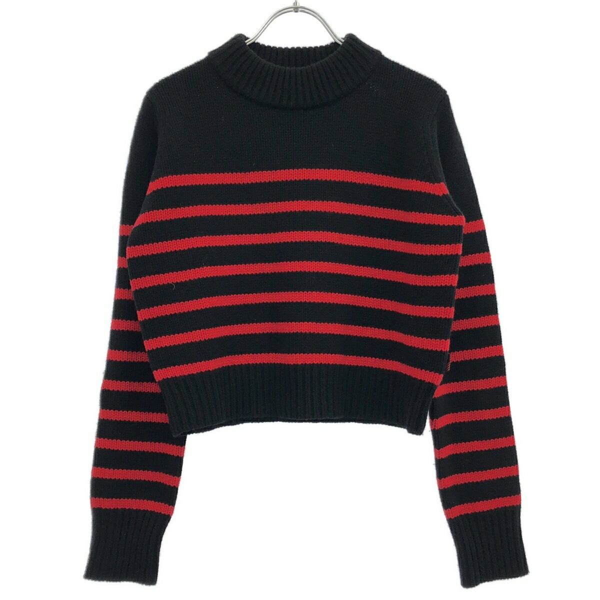 WOOLRICH 羊毛金持ち ウールカシミヤクロップドボーダーニットセーター 007019 黒いこと×赤いこと 38 【中古】 IT9RT5EUGO28