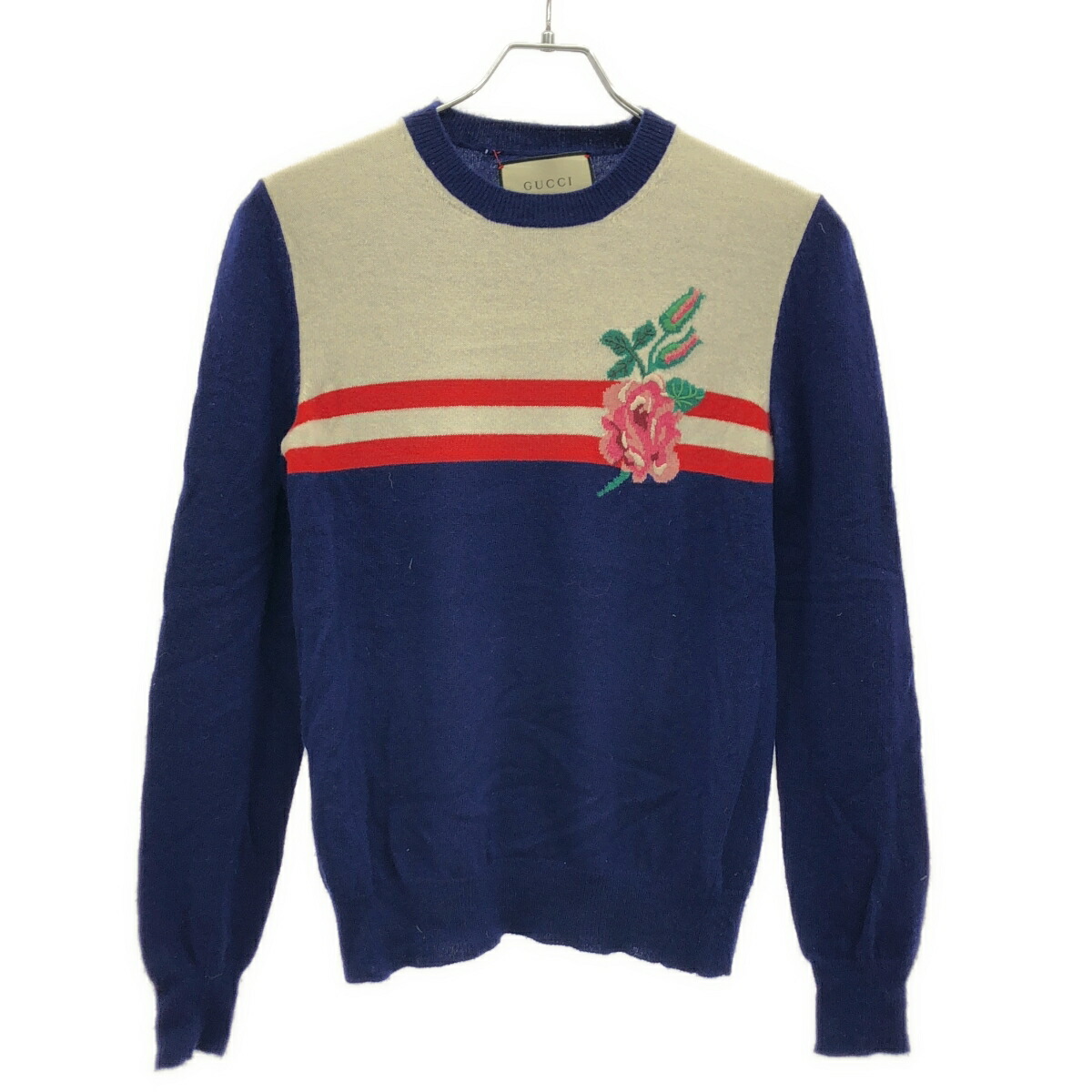 美品 GUCCI グッチ ニット ウール セーターネイビー レッド 虎 美品 GUCCI グッチ ニット ウール セーターネイビー レッド 虎