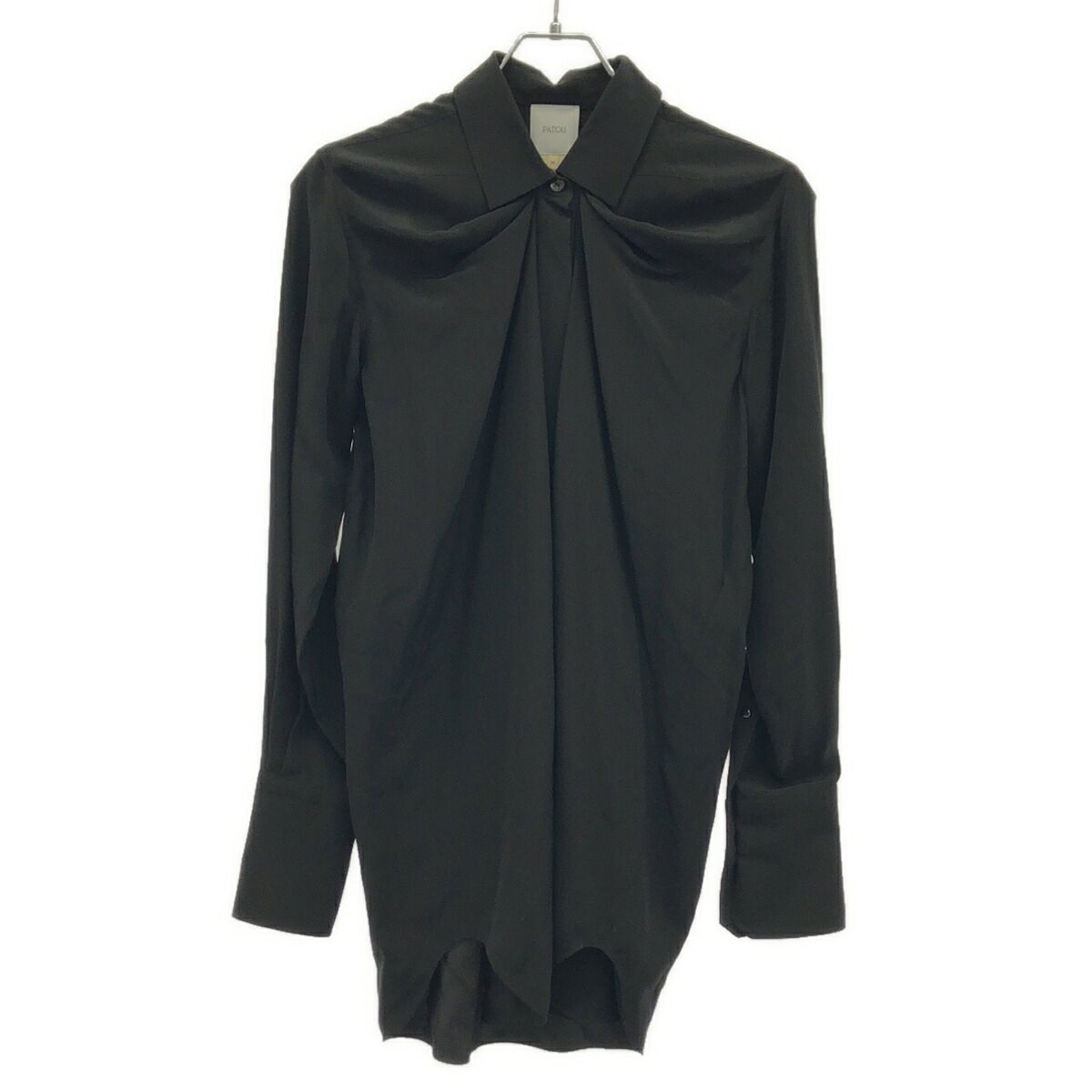 PATOU パトゥ フロントギャザーシルクシャツ ES-BL003-13-4 ブラック 36 【中古】 ITOT1MDTUSTW|MODESCAPE 店