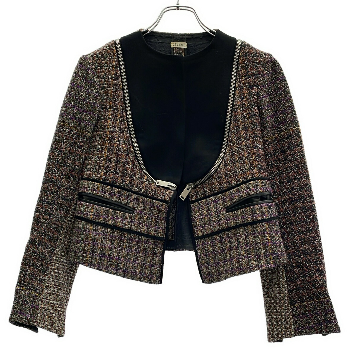 CELINE by Phoebe Philo セリーヌ フィービーファイロ 2010 Resort ツイードタキシードジャケット 2 5D79/2744 交ぜ合わせる 38 【中古】 IT8GZBK27BUG