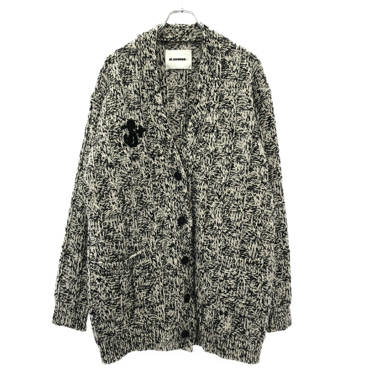 JIL SANDER＋ ジルサンダープラス ロゴエンブロイダリーオーバーサイズニットカーディガン JPPT759532 黒いこと×白いこと 32 【中古】 ITN4GGOI4UVS