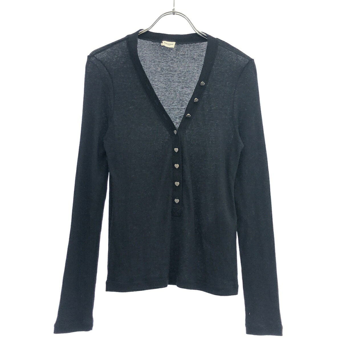 SAINT LAURENT PARIS サンローラン パリ 22SS ハートボタンリブニットカーディガン 683744 ブラック S 【中古】 IT3WSP0HNZIU｜MODESCAPE 店