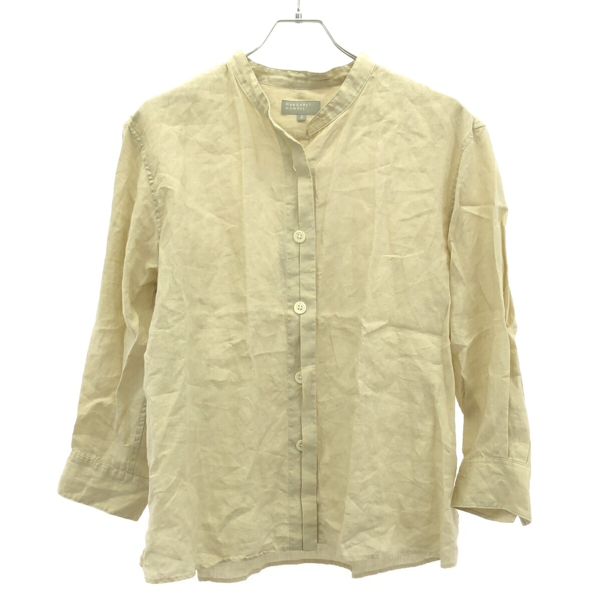 MARGARET HOWELL マーガレット ハウエル 23SS LINEN VOILE リネンボイル バンドカラーシャツ 578-3153015 イエロー 3 【中古】 ITYLMXNAL2F8|MODESCAPE 店
