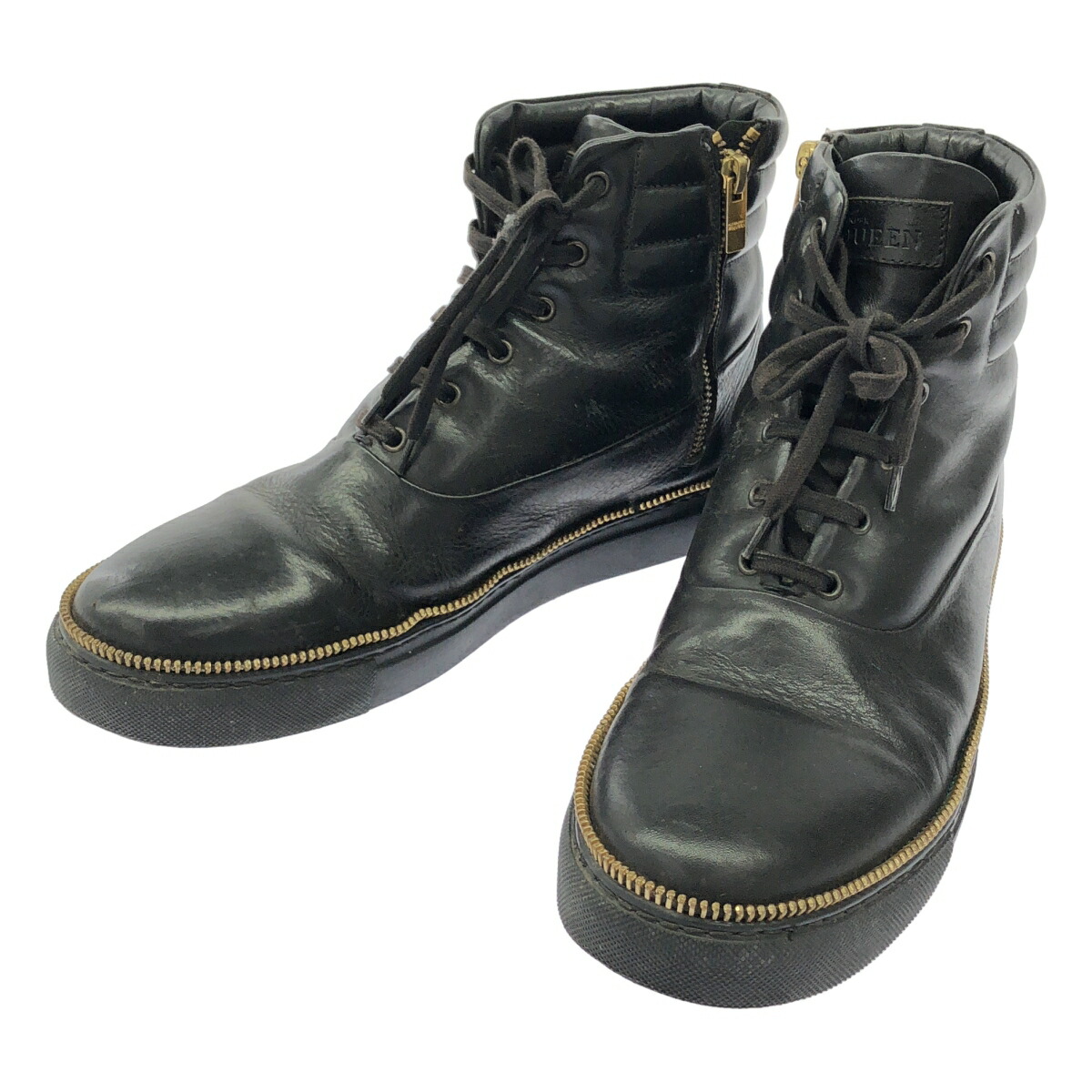 ALEXANDER McQUEEN アレキサンダーマックイーン ジッパーハイカットレザースニーカー 356765 黒いこと 41 【中古】 IT4VP32357FW