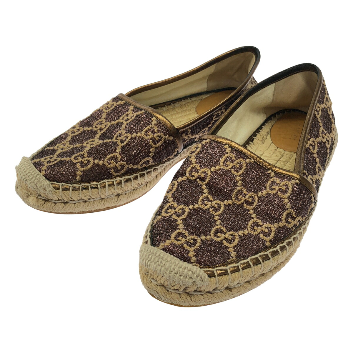 GUCCI グッチ GGヘリンテージ エスパドリーユスリッポン 619960 ブラウン 37 【中古】 IT87I1AGKA54|MODESCAPE 店