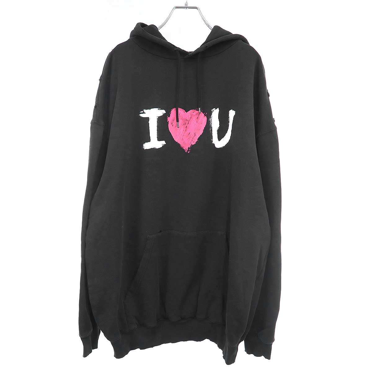 BALENCIAGA バレンシアガ I Love U Medium Fit Hoodie 不都合産業パーカー 570811 TJVL6 黒いこと M 【中古】 ITJVJ75LGI3R