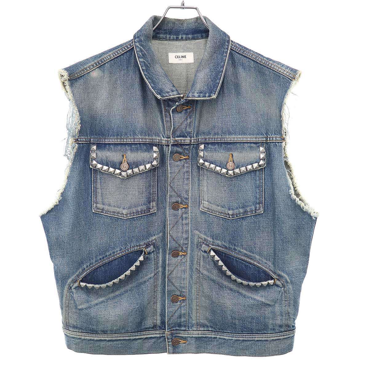 CELINE セリーヌ 21AW STRANGE スタッズデニムベスト 2Q3010790 インディゴ L 【中古】 ITU0ZGKG30W0