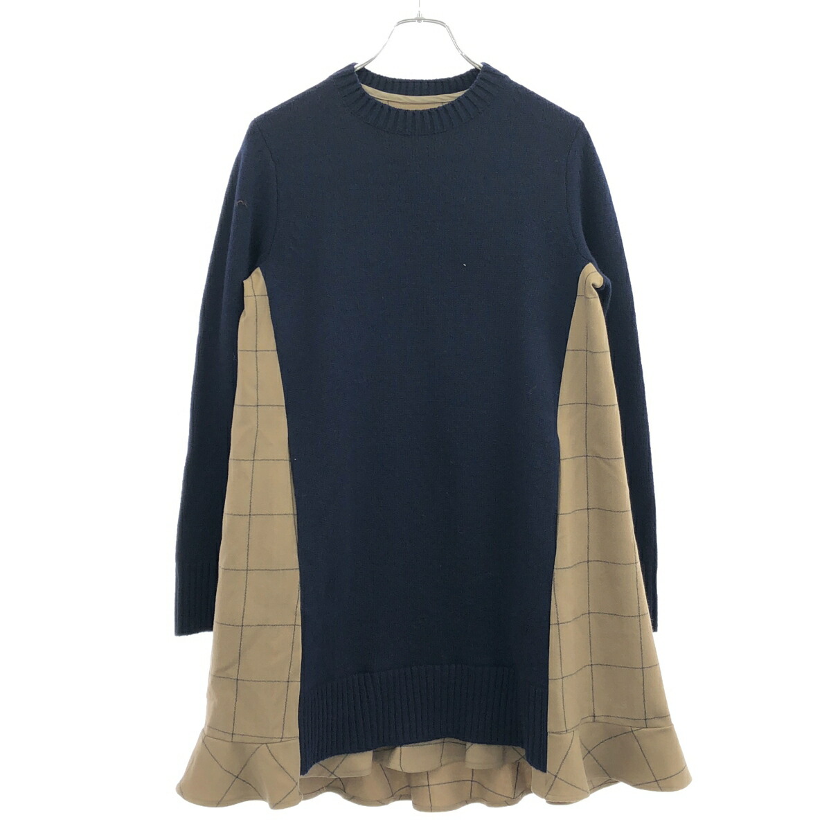 sacai サカイ 24AW Windowpane Knit Dress 編み物衣装 24-07576 米国海軍 ベージュ 1 【中古】 ITABLR5O3VCI