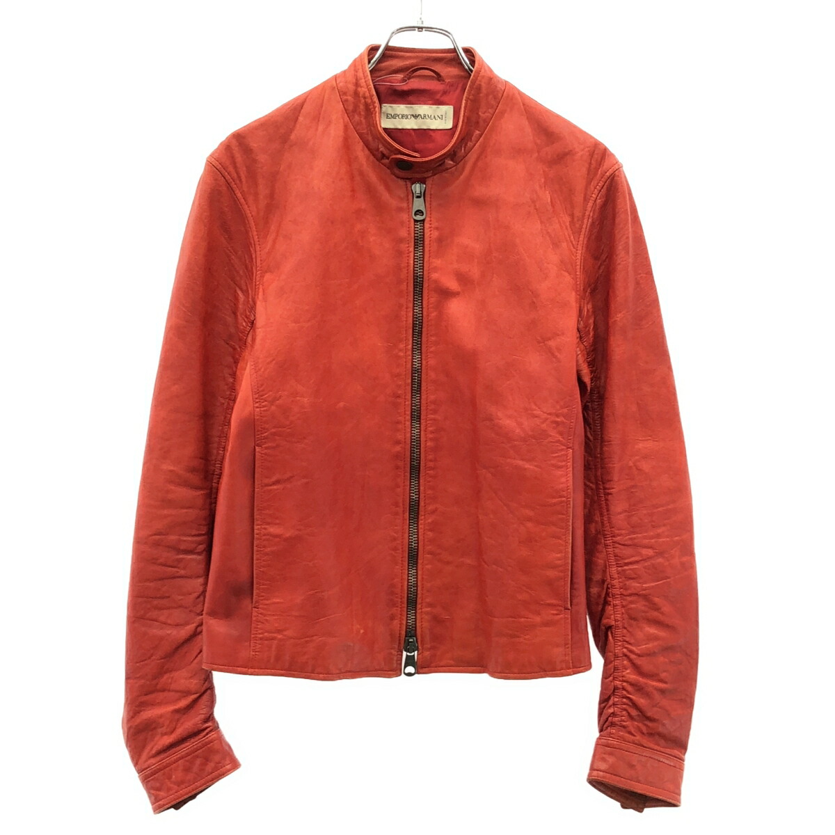EMPORIO ARMANI エンポリオアルマーニ レザーシングルライダースジャケット  赤いこと 48 【中古】 IT47ZOP9MXJS