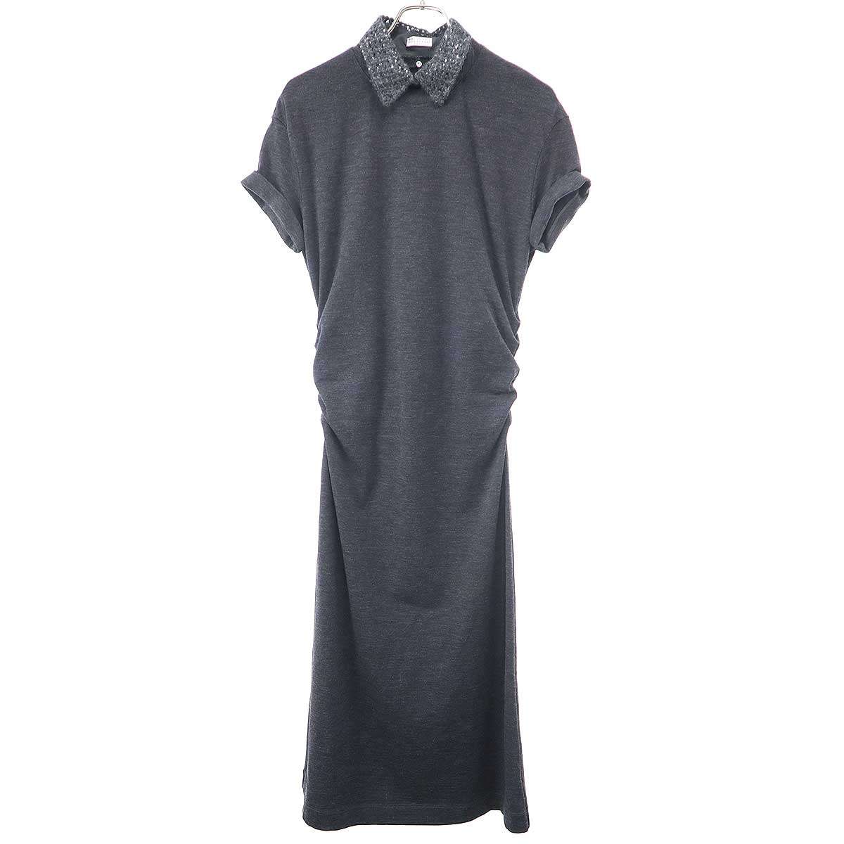BRUNELLO CUCINELLI ブルネロクチネリ スパンコール色合い ウールジャージーワンピース MPR25A5137 薄墨色 S 【中古】 IT07IH8IEJE2