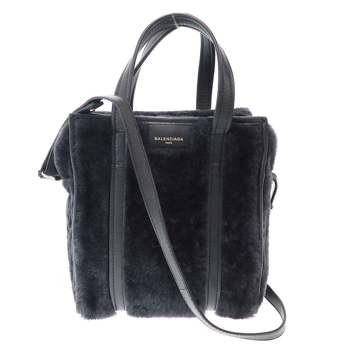 BALENCIAGA バレンシアガ バザールショッパー ムートンレザーショルダーバッグ XS 452458 ブラック - 【中古】 ITVPUAB4EU84|MODESCAPE 店