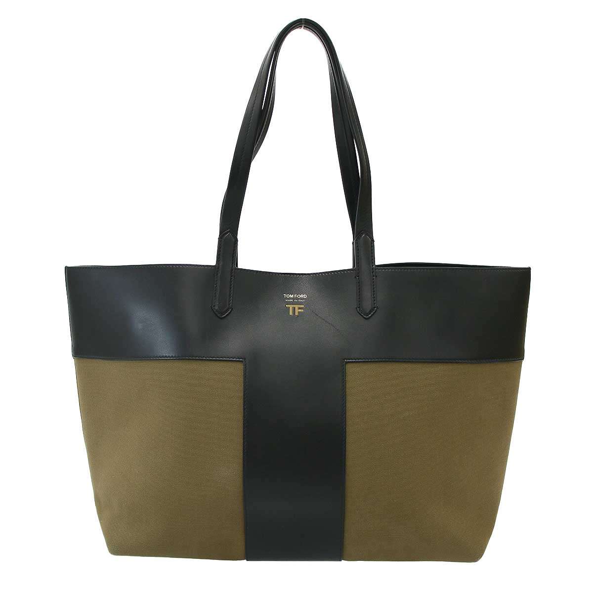 TOM FORD トム ジェラルド・r・フォード 帆布なめし革 トートバッグ  カーキ×黒いこと  【中古】 ITEDZPSUH7LS