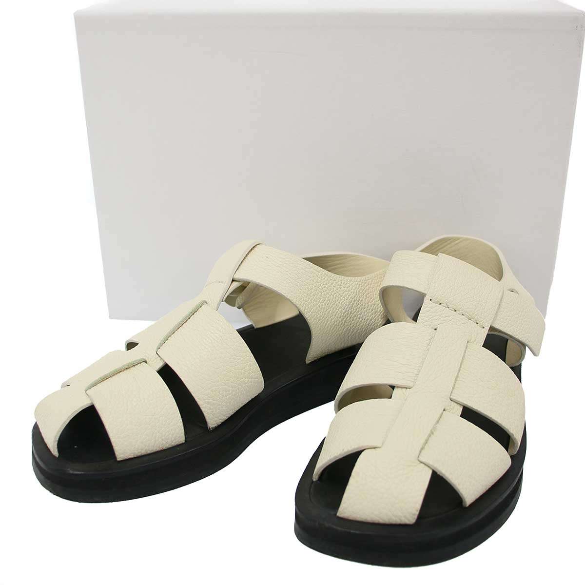 THE ROW ザ ファースト FISHERMAN FLAT SANDAL フィッシャーマン 坦々たるサンダル F1203 L129 象牙色 黒いこと 37.5 【中古】 IT0ID9GHPHNW