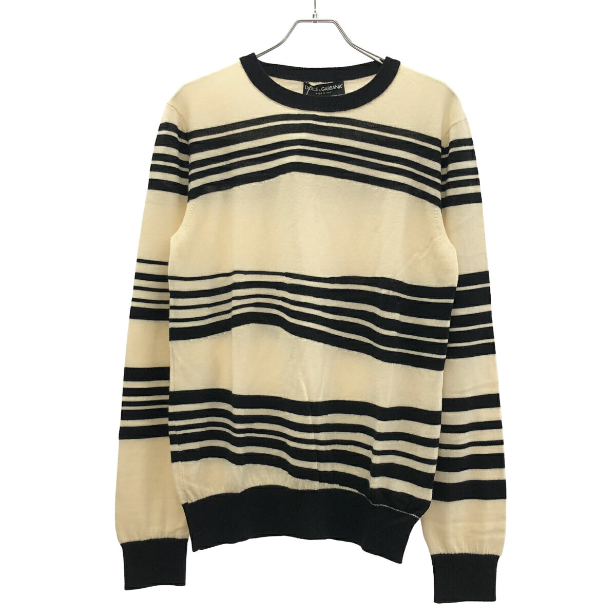 DOLCE\u0026GABBANA ドルチェ＆ガッバーナ ボーダーニットセーター GQ013K 象牙色×黒いこと 48 【中古】 IT42FELUJ7OQ ニット・セーター-メンズファッション-トップス