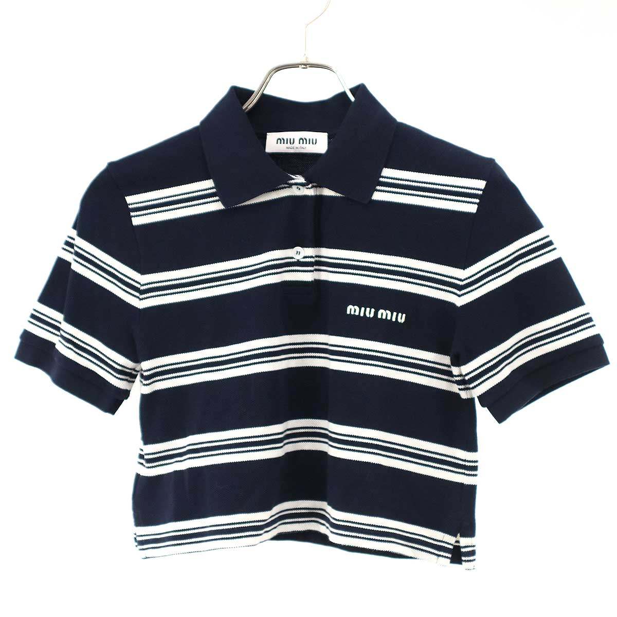 miu miu ミュウミュウ コットンクロップド 間借り人スポーツシャツ MJN547 ダークネイビー系 白いこと XS 【中古】 IT8X41SO25KG