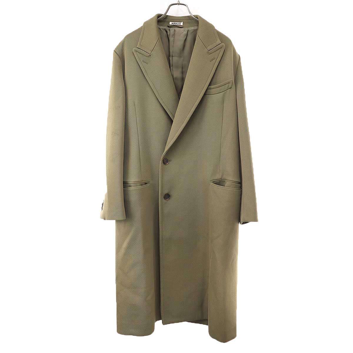 AURALEE オーラリー 23AW DOUBLE CLOTH HARD TWIST CARSEY CHESTERFIELD COAT 厚地の外套 A23AC01KW カーキ 4 【中古】 ITSZDI03Y1LW