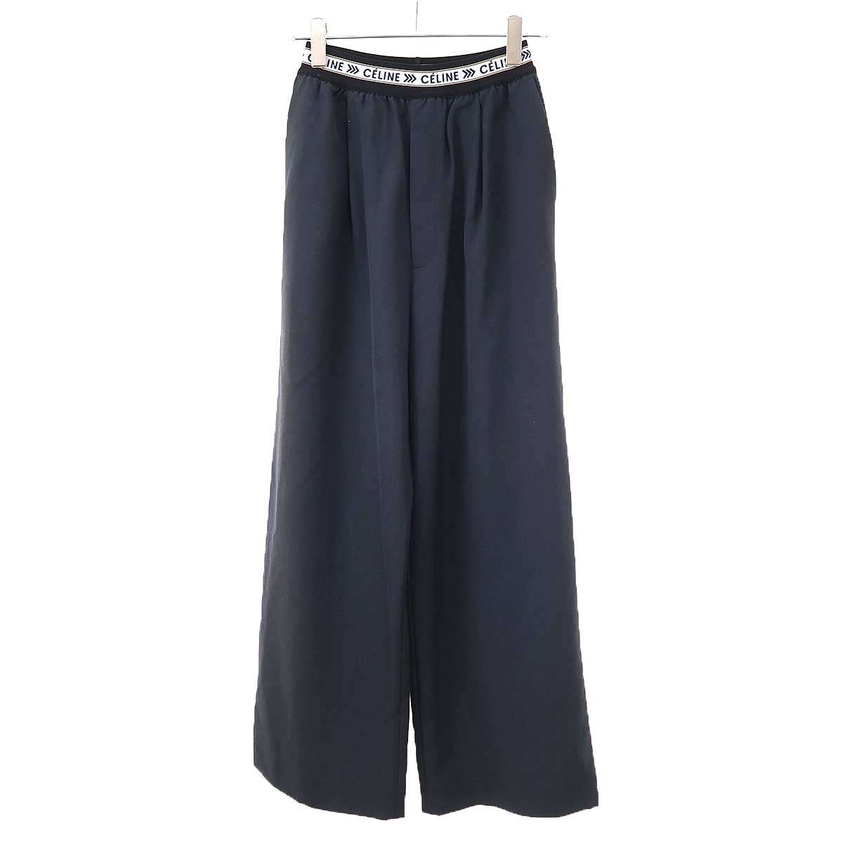 CELINE by Phoebe Philo セリーヌ フィービーファイロ 18AW ウエストロゴワイドイージートラウザーパンツ 2 1V33/261C チャコール系 34 【中古】 IT6CDIX8RVP5｜MODESCAPE 店