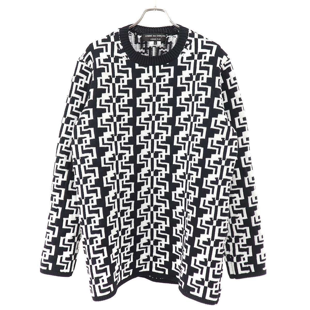 COMME des GARCONS HOMME PLUS コム デギャルソンオムプリュス 21AW ジオメトリックニットセーター PH-N012 黒いこと×白いこと L 【中古】 ITVV0QP6NCP8