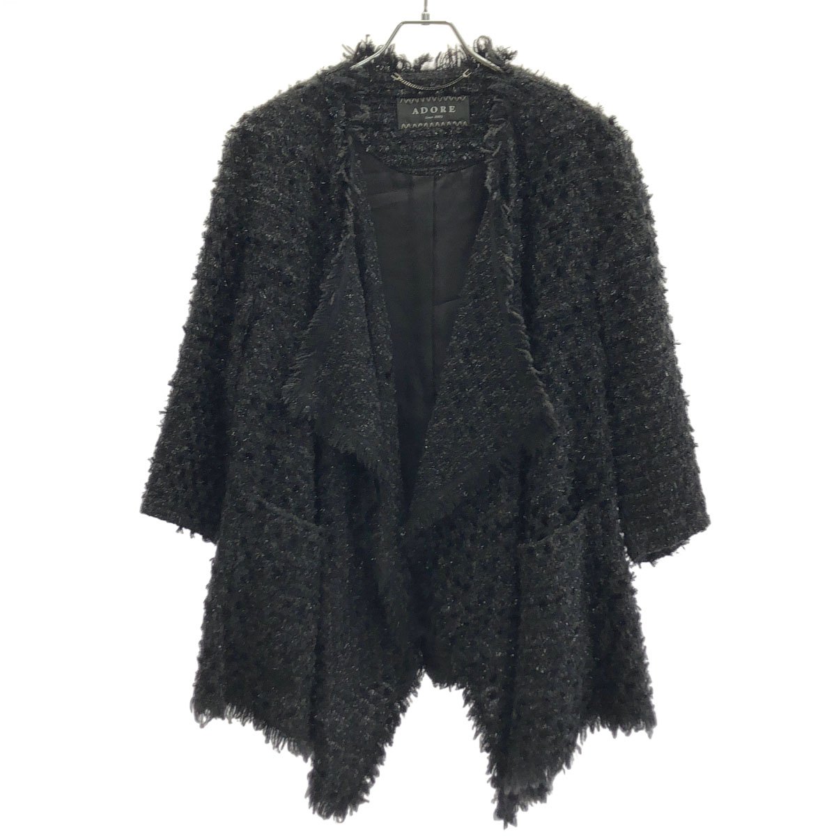 ADORE アドーア ファンシーツイードドレープジャケット 531-251901 ブラック 38 【中古】 ITDFI09JDUJU｜MODESCAPE 店