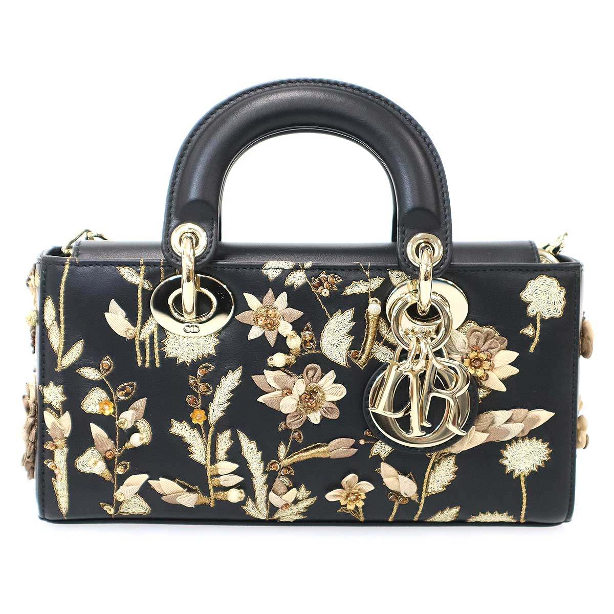 Christian Dior ディオール Lady D-Joy Bag Ombres Florales 刺しゅう 小母さん ジョイショルダーバッグ  黒いこと  【中古】 ITSQZNH8LADT
