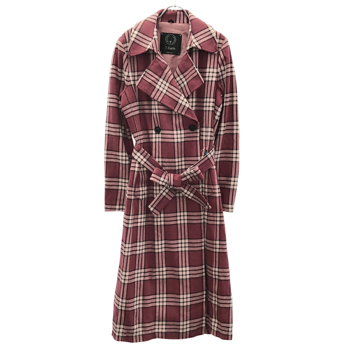 T-JACKET 紅茶上衣 読み合わせる柄ダブルベルテッドコート 52C441T サクラ色 S 【中古】 ITN4ZPF2IFNR