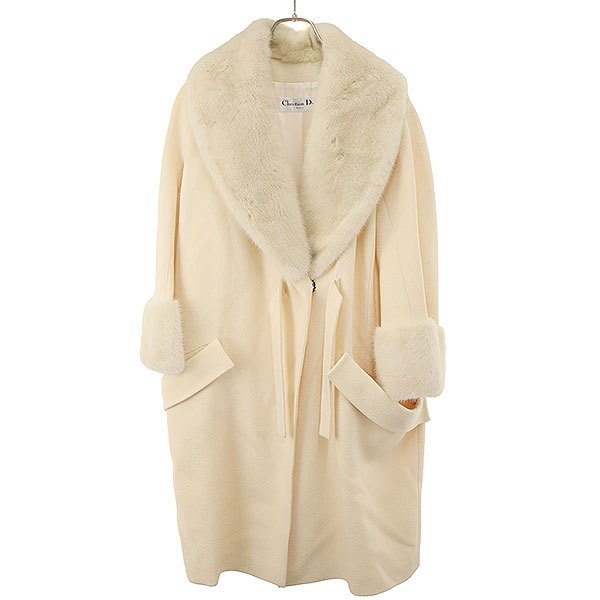 Christian Dior クリスチャンディオール ミンクファーカラー ウールロングコート 8A21801G1120 アイボリー F38 【中古】 IT7WTSG0O3S0｜MODESCAPE 店