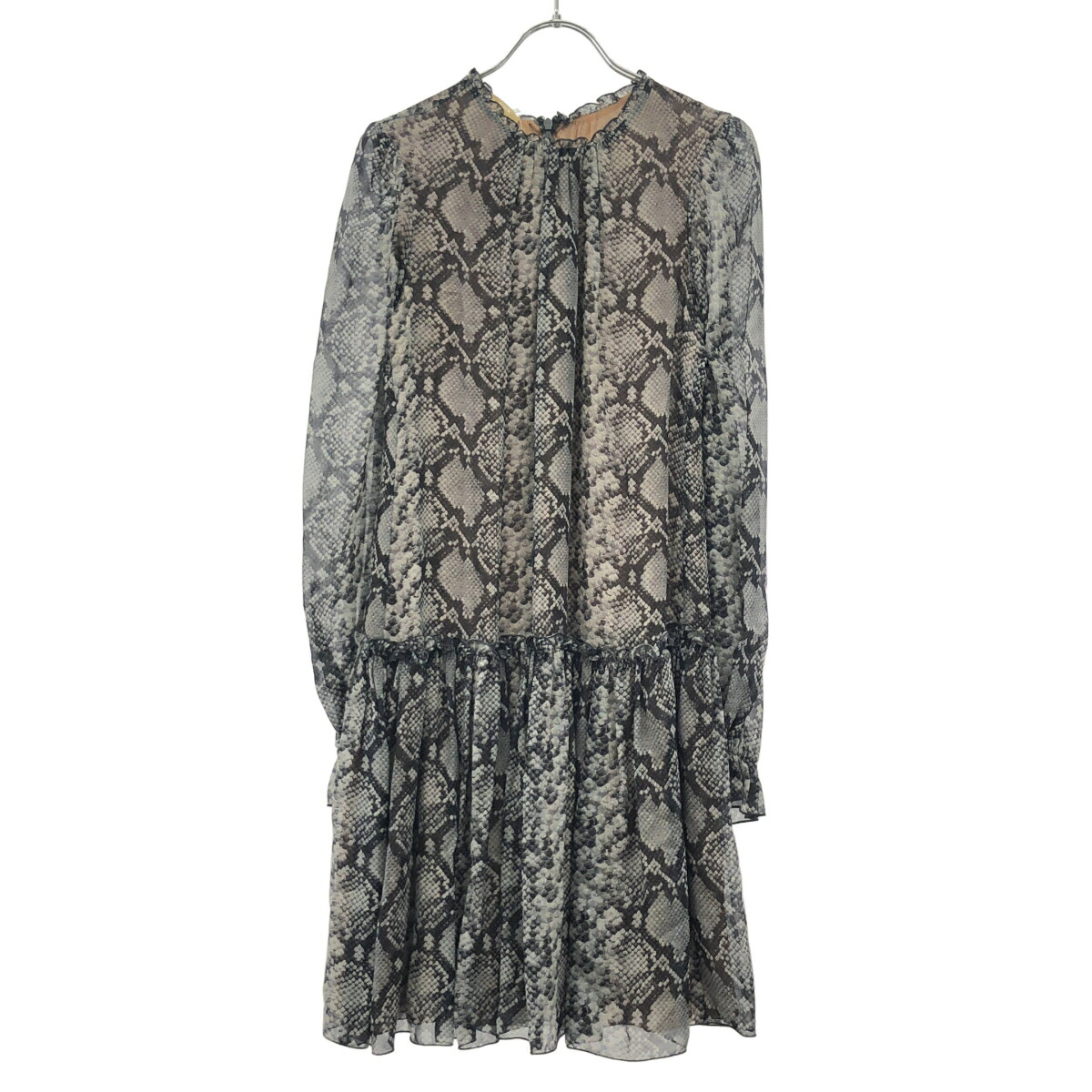 MICHAEL KORS COLLECTION マイケル教科課程 寄せあわせ パイソンデザイン シルクドレスワンピース KDD407D 薄墨色 2 【中古】 ITJ84OY05A2Z