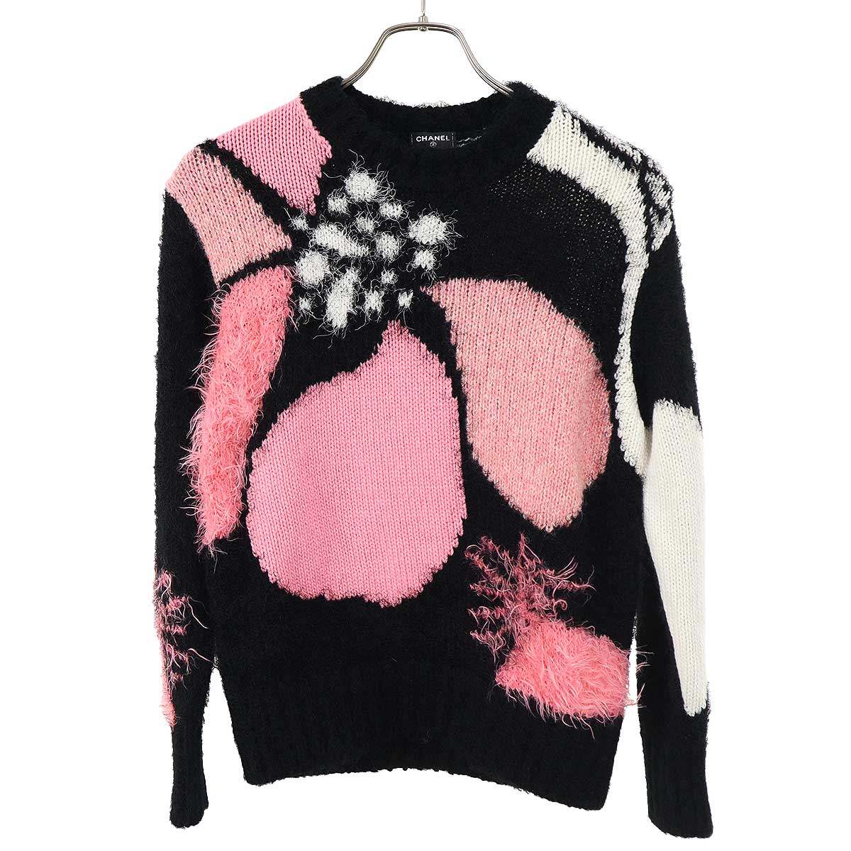 CHANEL シャネル 23AW マルチファブリックシャギーニットセーター P76105K10957 黒いこと×さくら色系 34 【中古】 ITO2X7YITTY0