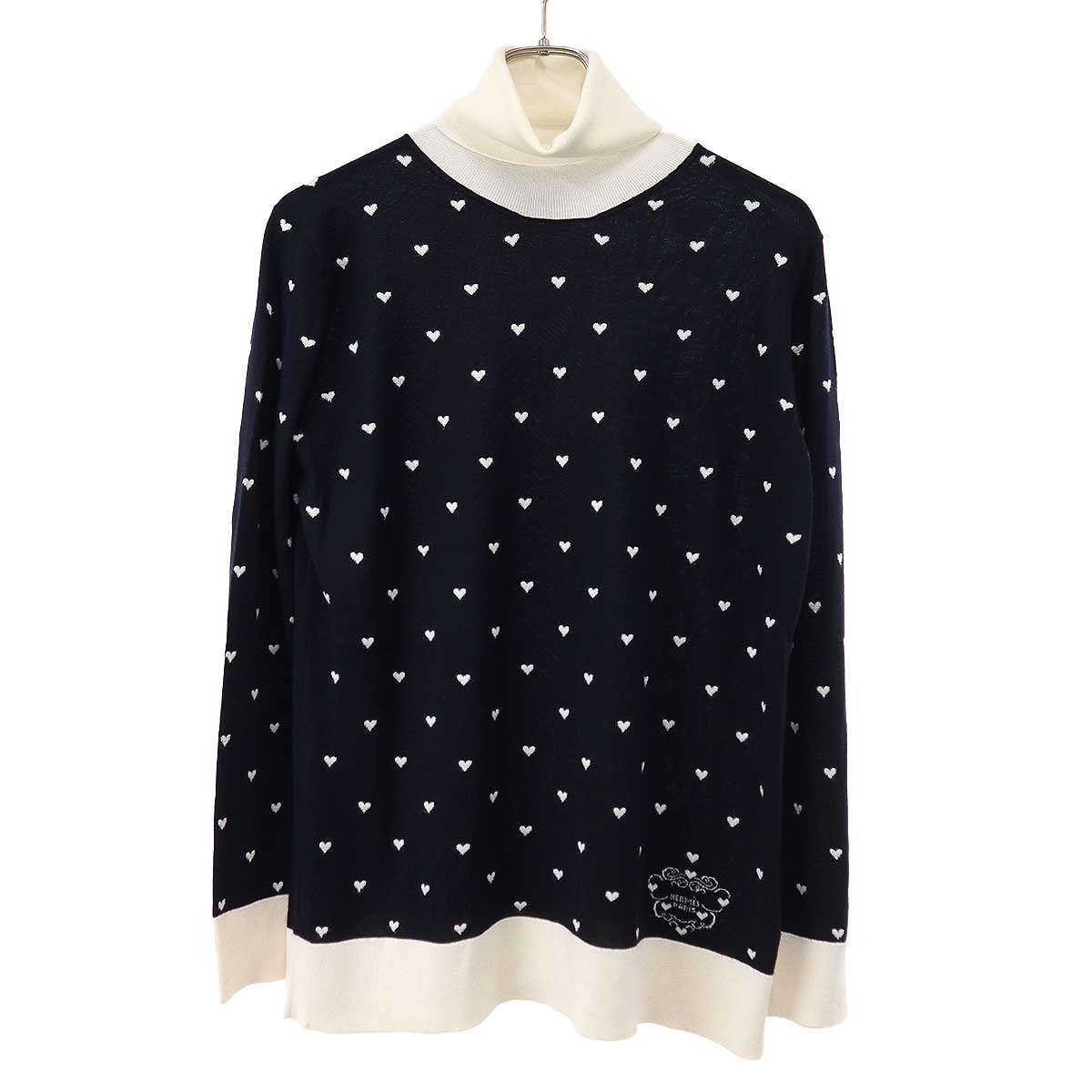 HERMES エルメス 18AW カシミヤシルク ハート タートルネックニットセーター ネイビー&times;アイボリー 42 【中古】 ITAGOI6NEZQE｜MODESCAPE 店