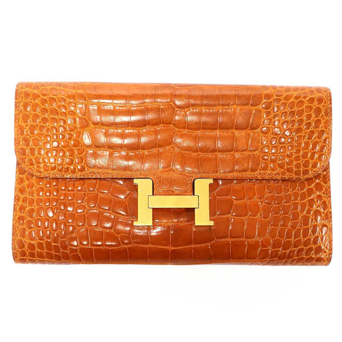 HERMES エルメス Constance Long Wallet Alligator コンスタンス アリゲーターレザーロングウォレット 長財布 キャメルブラウン系&times;ゴールド 【中古】 IT8JNTOZ1Y0G｜MODESCAPE 店