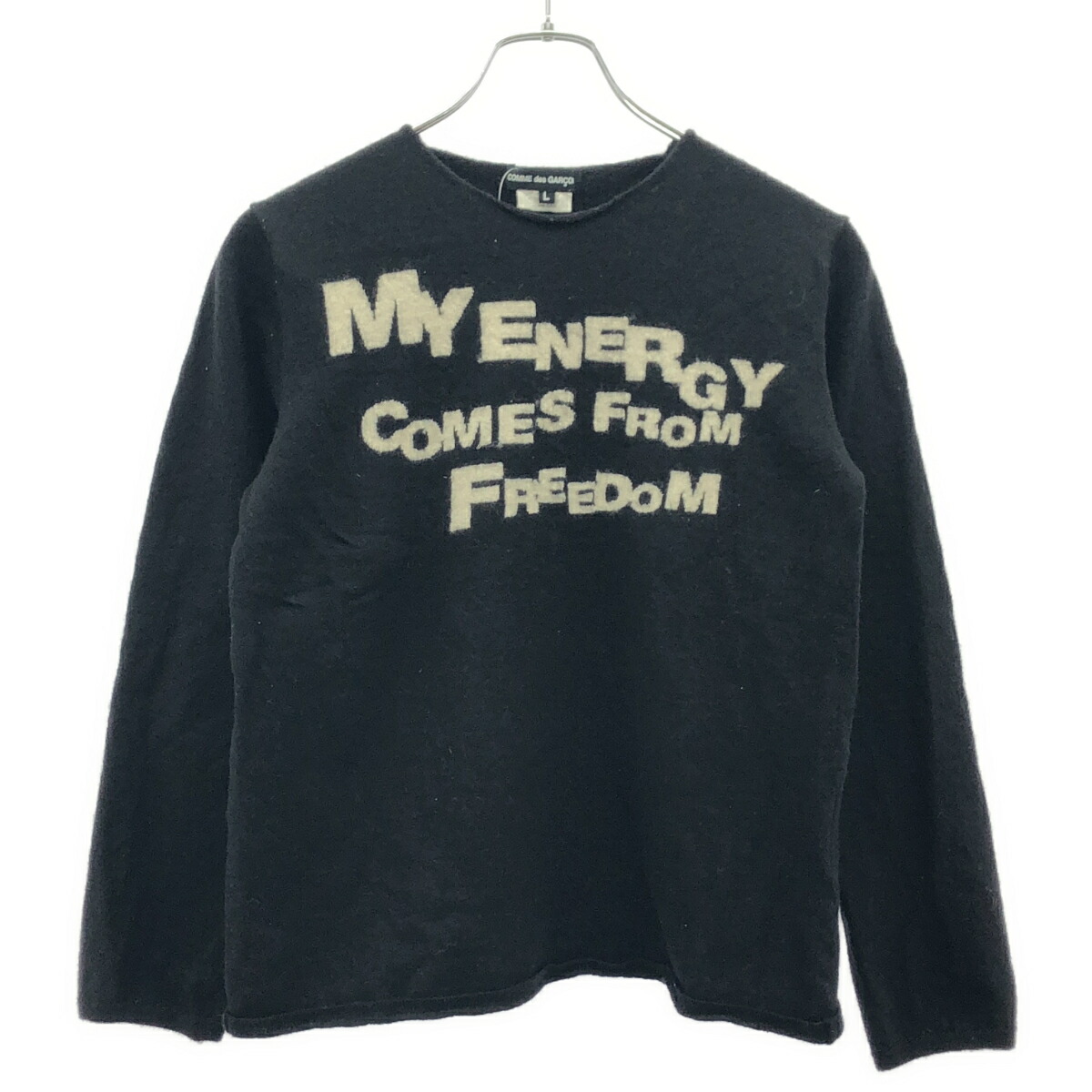 COMME des GARCONS コムデ給仕 10AW ウールメッセージニットセーター PF-N029 黒いこと L 【中古】 IT0ECU50174L