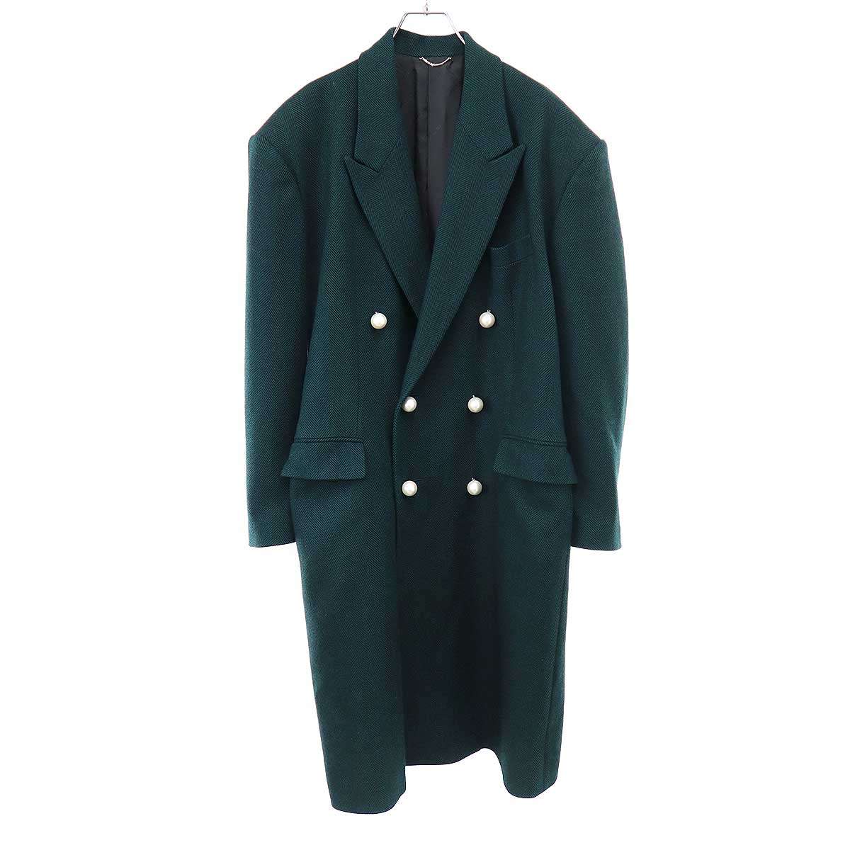 JOHN LAWRENCE SULLIVAN ジョン ローレンス サリヴァン 20AW HERRINGBONE TWEED BACK SIDE TUCKED COAT パールダブルコート 1B002-0220-09 緑であること 44 【中古】 ITB777NKC6CK