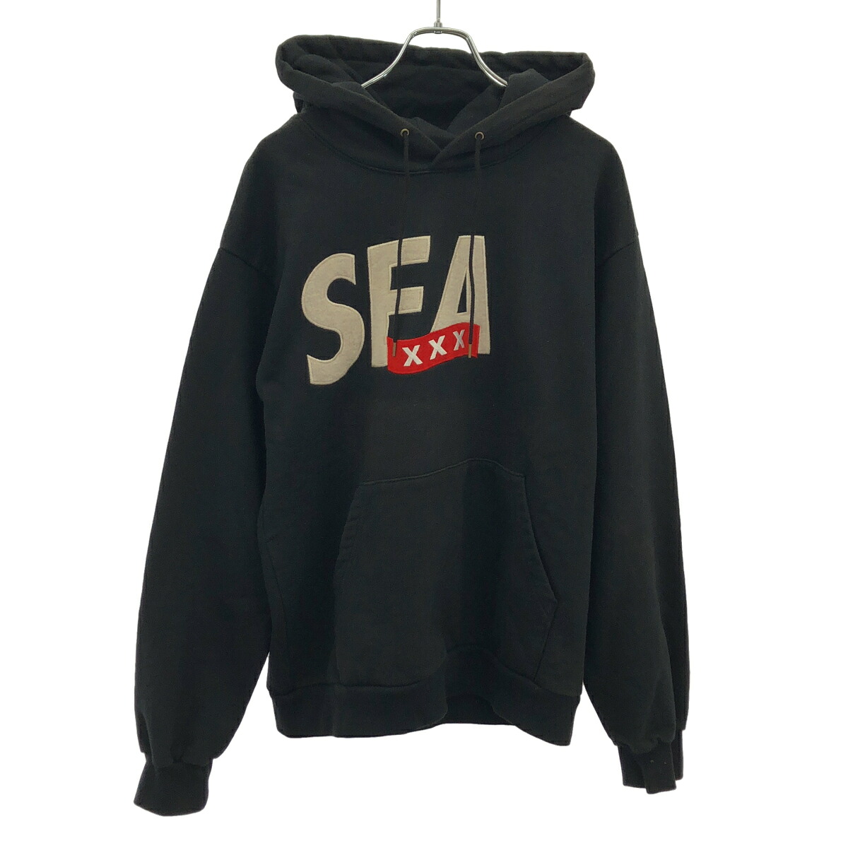 WIND AND SEA×GOD SELECTION XXX ウィンダンシー×天道様選りぬき 21AW ボックスロゴスウェットプルオーバーパーカー WDS-XXX-21A-02 黒いこと L 【中古】 ITENOJEAB85Q