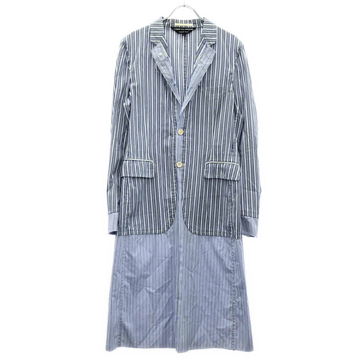 COMME des GARCONS HOMME PLUS コム デギャルソンオムプリュス 17SS カットオフストライプシャツロングジャケット なおなお書き-J048 青色 S 【中古】 ITCDKLIT9X1K