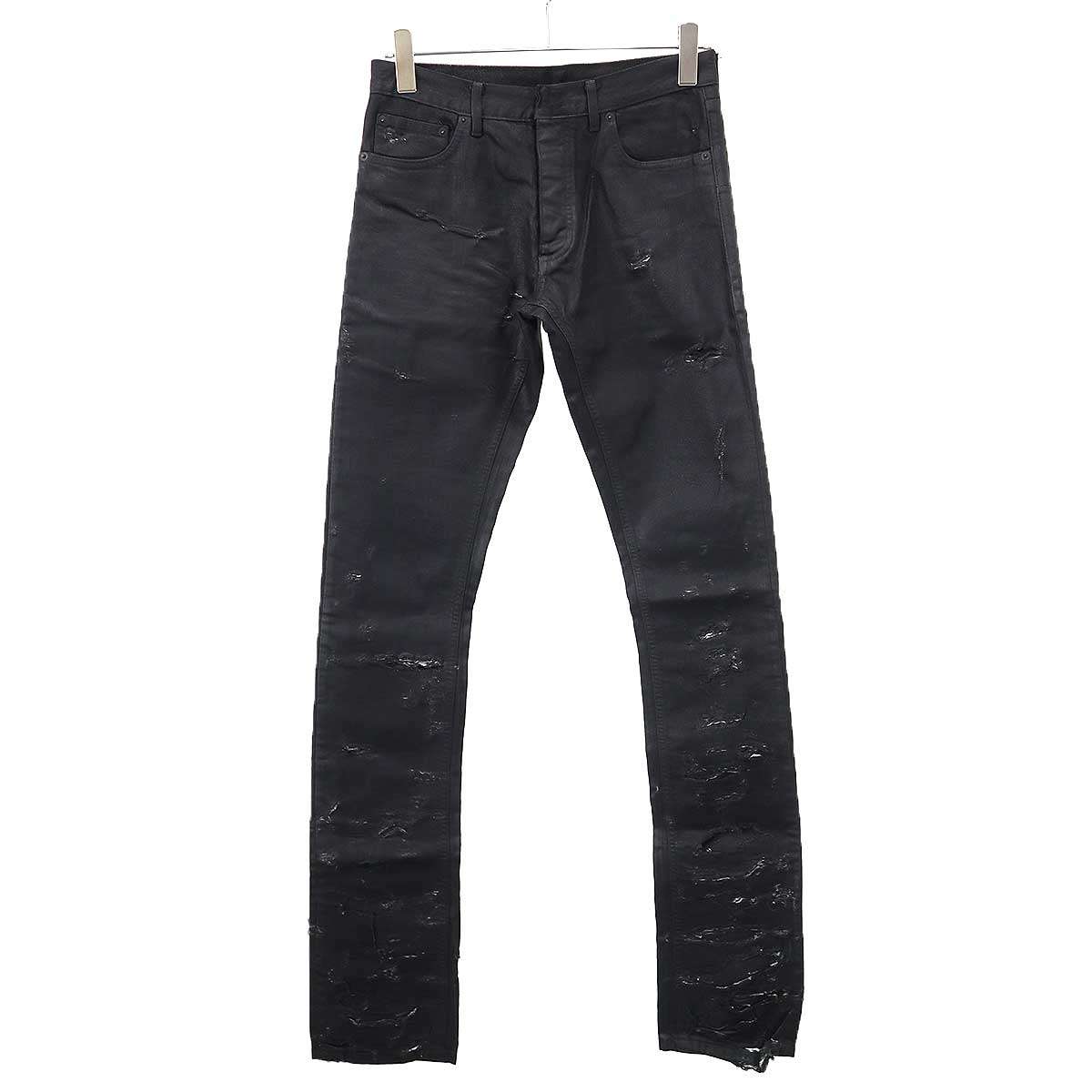 Dior HOMME ディオールオム 2004SS STRIP Destroyed Jeans デストロイダメージコーティング ジーンズズボン下 4EH1018686 黒いこと 29 【中古】 ITNFSL8BY0KU