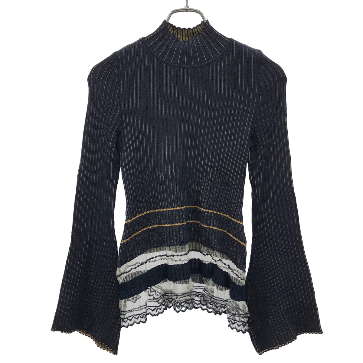 mame kurogouchi マメ科植物 クロゴウチ 20AW Rib Jacquard Kintted Top ニットトップス MM20FW-KN024 米国海軍 1 【中古】 ITK5BY3ZYFX4 セーター-トップス-レディースファッション
