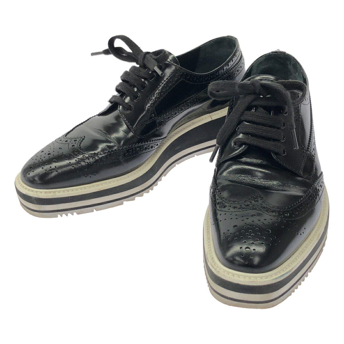 PRADA プラダ プラットフォームウィングチップシューズ  黒いこと 38 【中古】 ITA8YSCRR0JQ