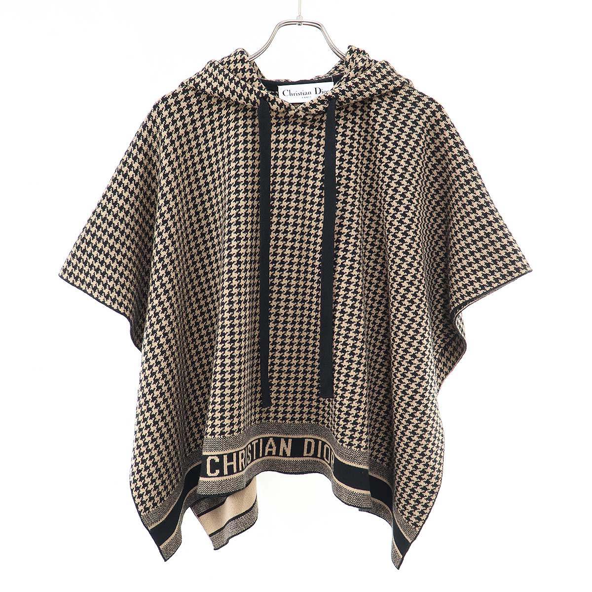 Christian Dior ディオール カシミール ハウンドトゥースカシミヤニットケープ ポンチョ パーカー 024C12AM035 赤銅色 F36 【中古】 IT3DBQOE31V3