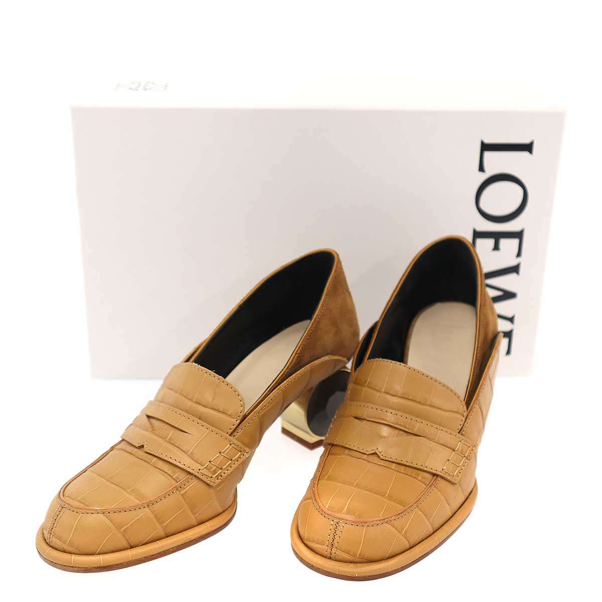 LOEWE ロエベ ストーンヒールデザイン ローファーパンプス ブラウン 36 【中古】 ITGQBNESG72G|MODESCAPE 店