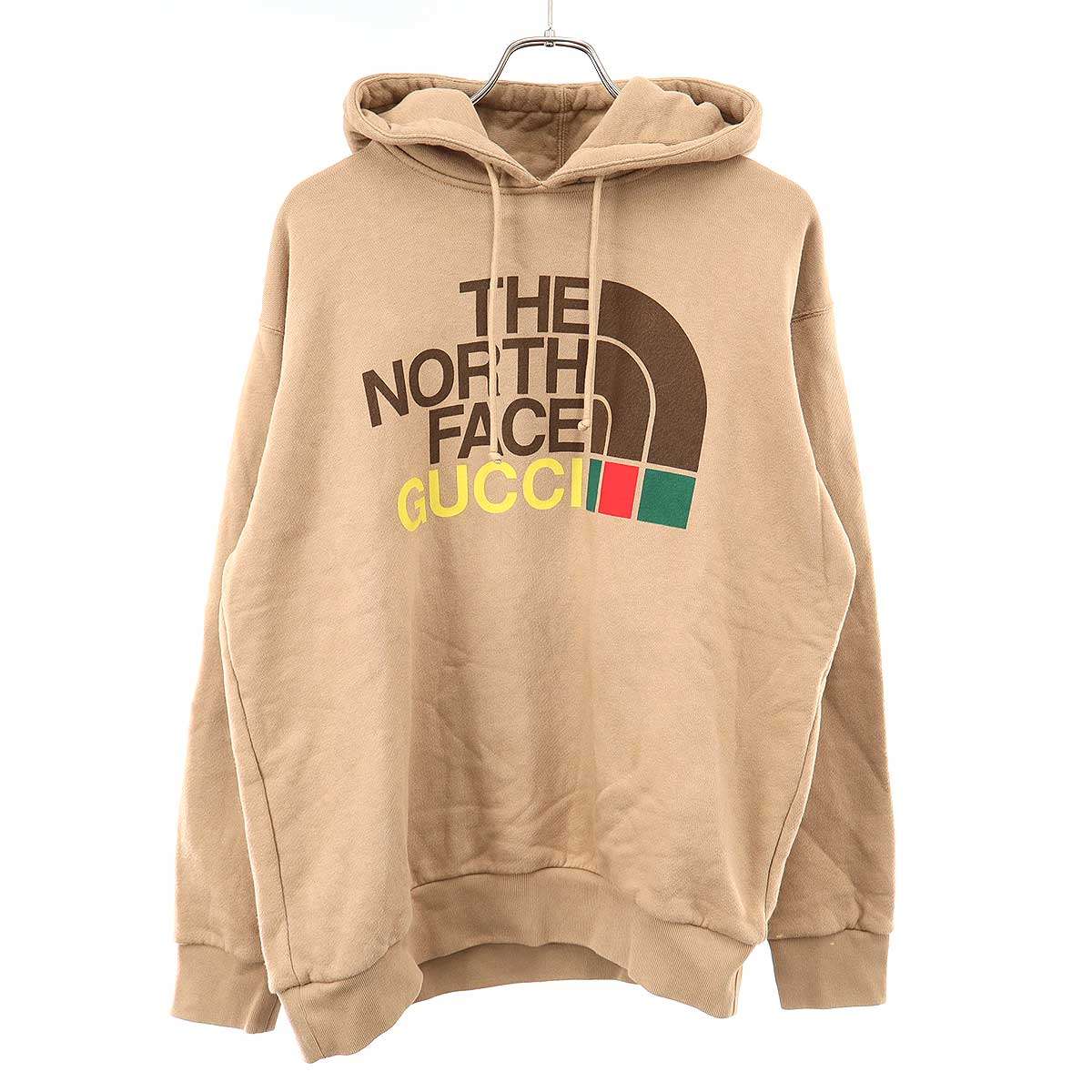 GUCCI×THE NORTH FACE グッチ 北の方人間の顔 ロゴプリントプルオーバーパーカー 615061 XJDBY 赤銅色 XS 【中古】 ITKQKN1REBEO