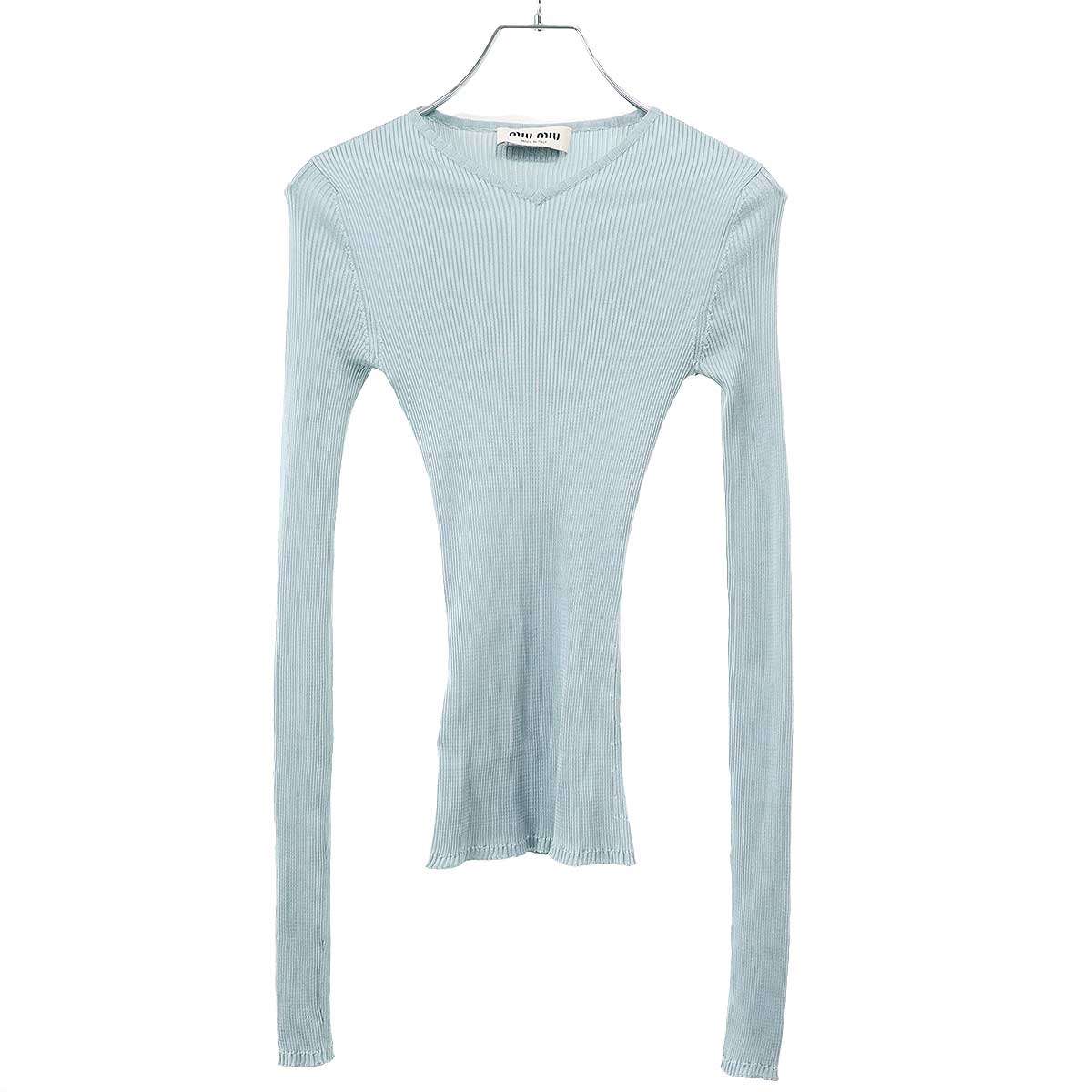miu miu ミュウミュウ 25AW シルクVネックニットセーター MML01B ブルー 36 【中古】 ITKWOHNP24AT｜MODESCAPE 店