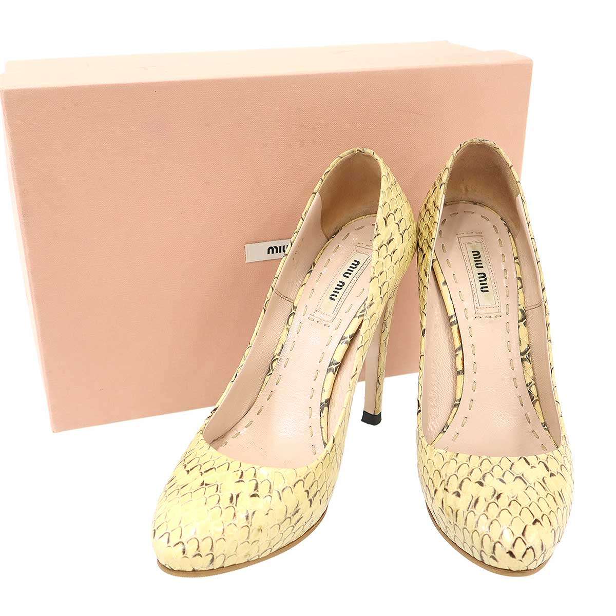 miu miu ミュウミュウ パイソンレザーヒールパンプス  象牙色 37 【中古】 ITA7PZTDKG14