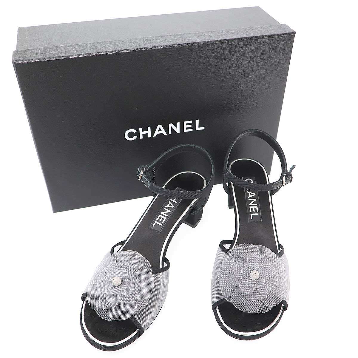 CHANEL シャネル カメリアストラップ 青写真サンダル G34537 黒いこと 37 【中古】 ITPY0T574NOC