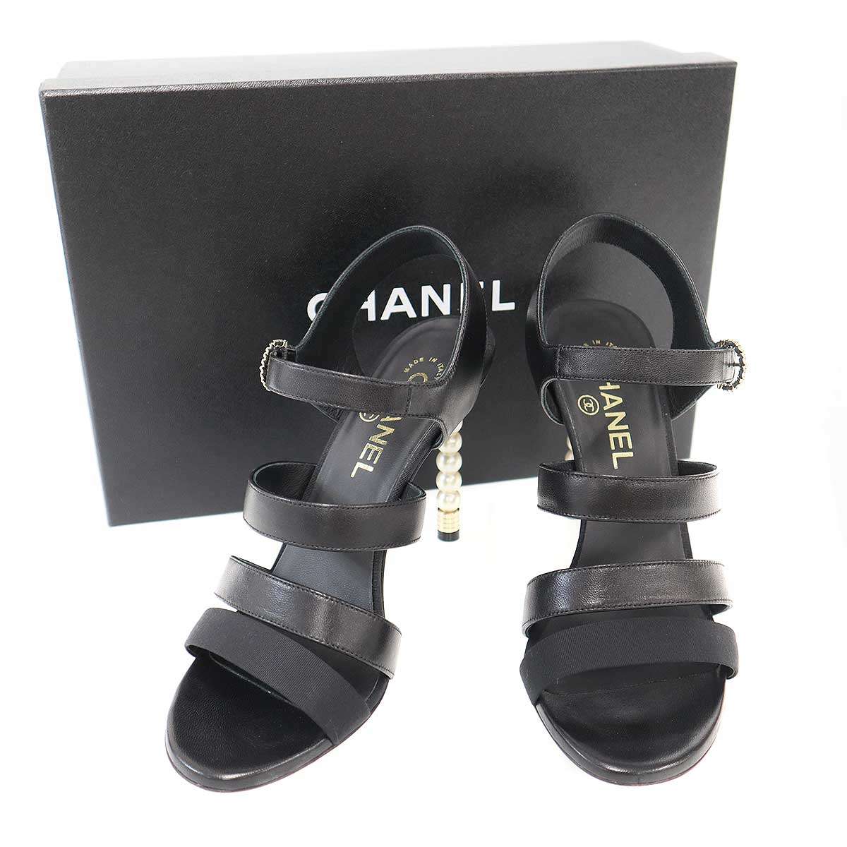 CHANEL シャネル パールヒールストラップサンダル G35537 黒いこと 37.5 【中古】 IT7UZCPSK43S