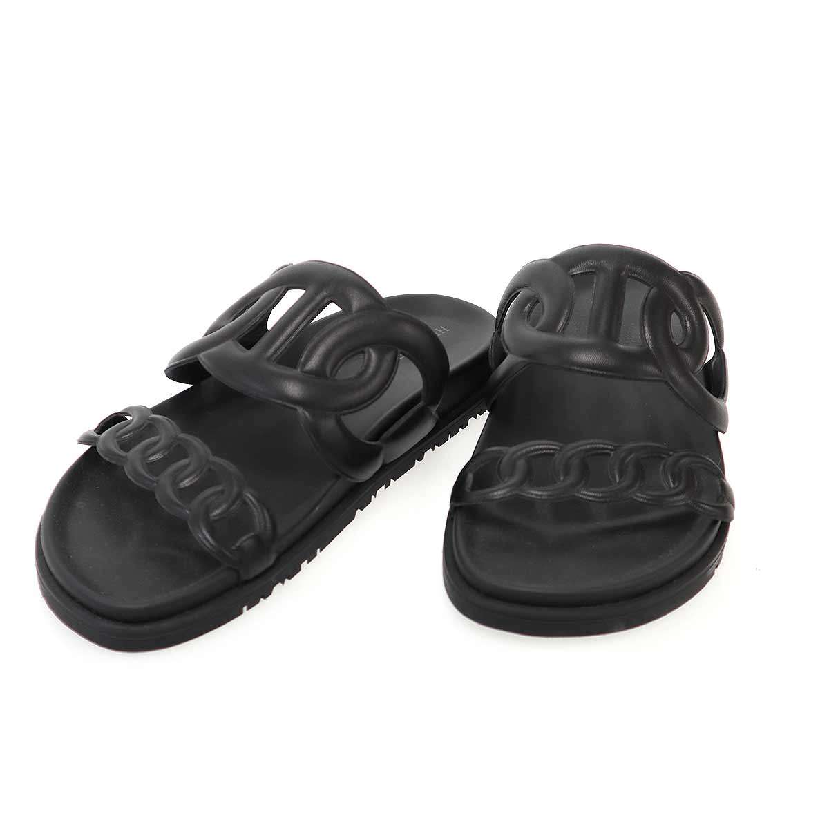 HERMES エルメス Extra Sandals エクストラ シェーヌダンクル サンダル FR222302Z 黒いこと 37 【中古】 ITBK03PAMJO2