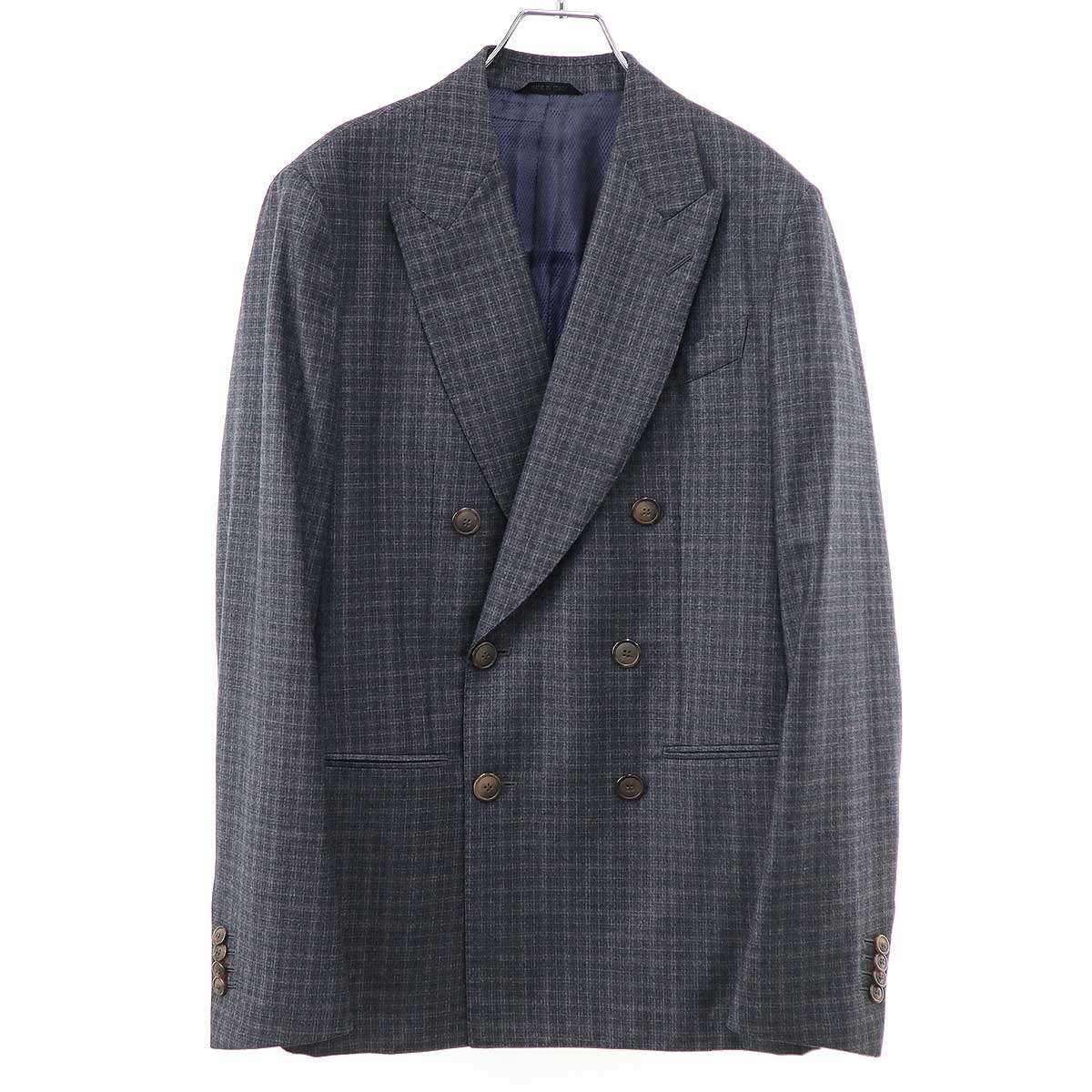 GIORGIO ARMANI ジョルジオ アルマーニ ダブルブレストチェックジャケット\u0026スラックスズボン下 セットアップ背広 9WGAV013 T01XY 薄墨色 48 【中古】 ITD7HRS0Z2DO